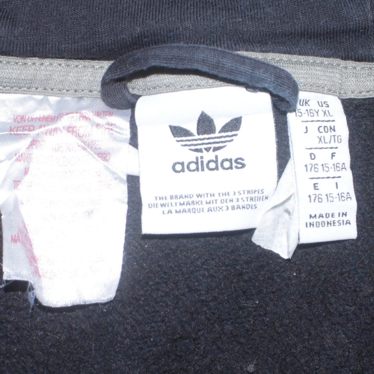 Adidas Boys Black Full Zip Hoodie XL 15-16 Years with Logo & Pockets