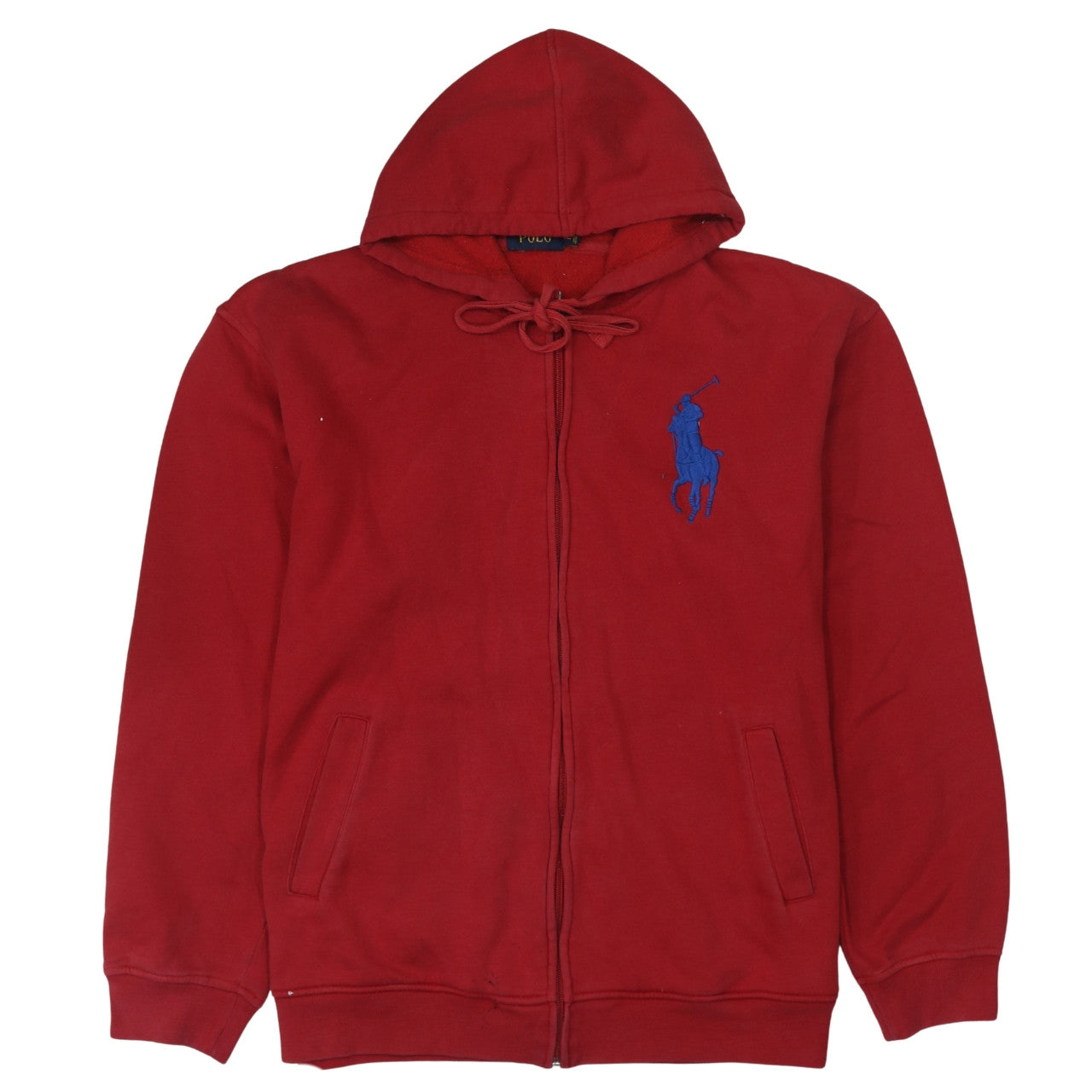 Polo Men Red XL Full Zip Hoodie Embroidered Logo Cotton Fleece
