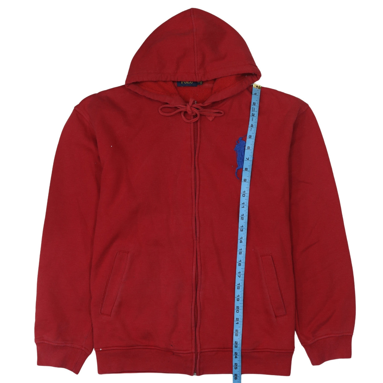 Polo Men Red XL Full Zip Hoodie Embroidered Logo Cotton Fleece