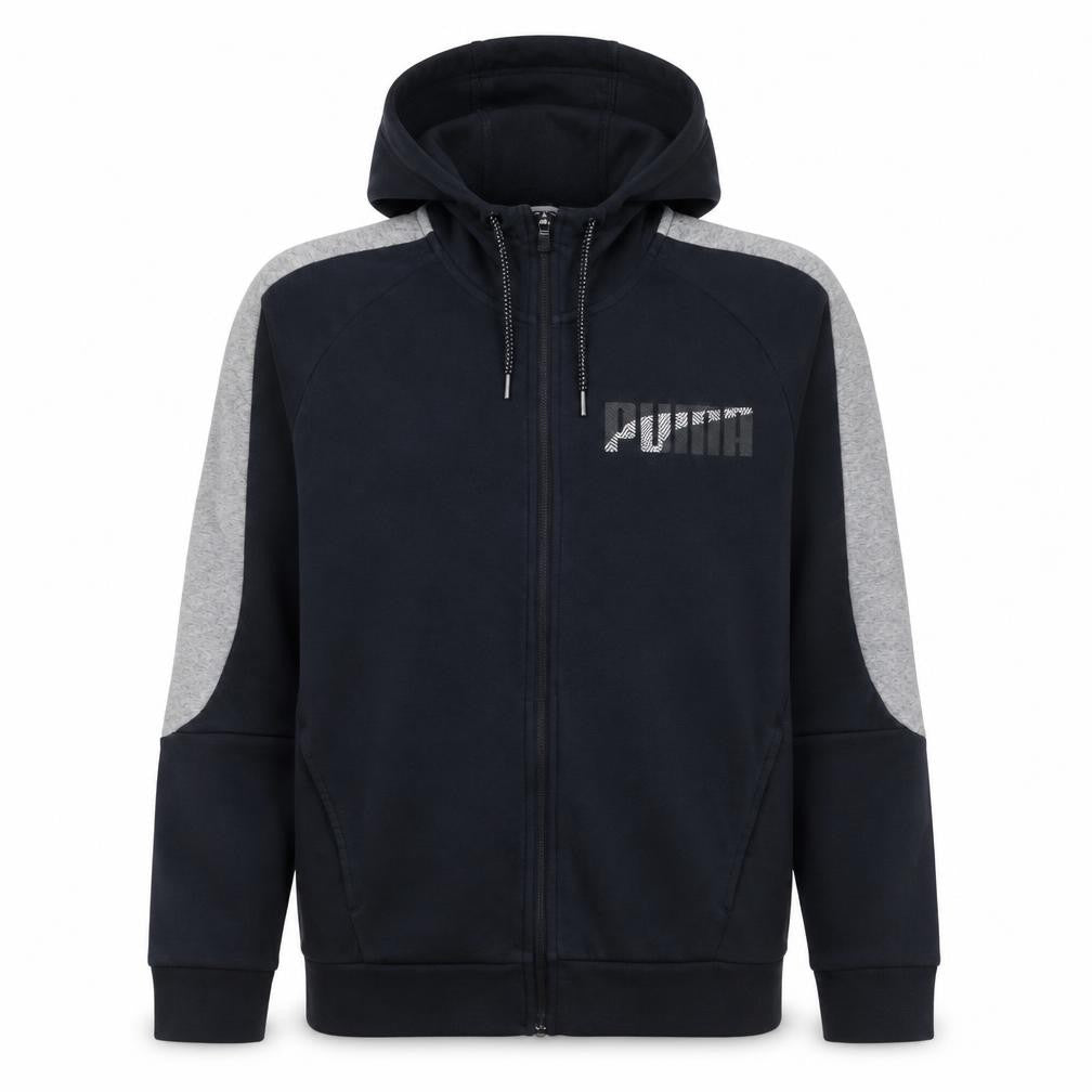 Front view of Puma Men’s Black Full Zip Hoodie M Sports Fleece Sweatshirt