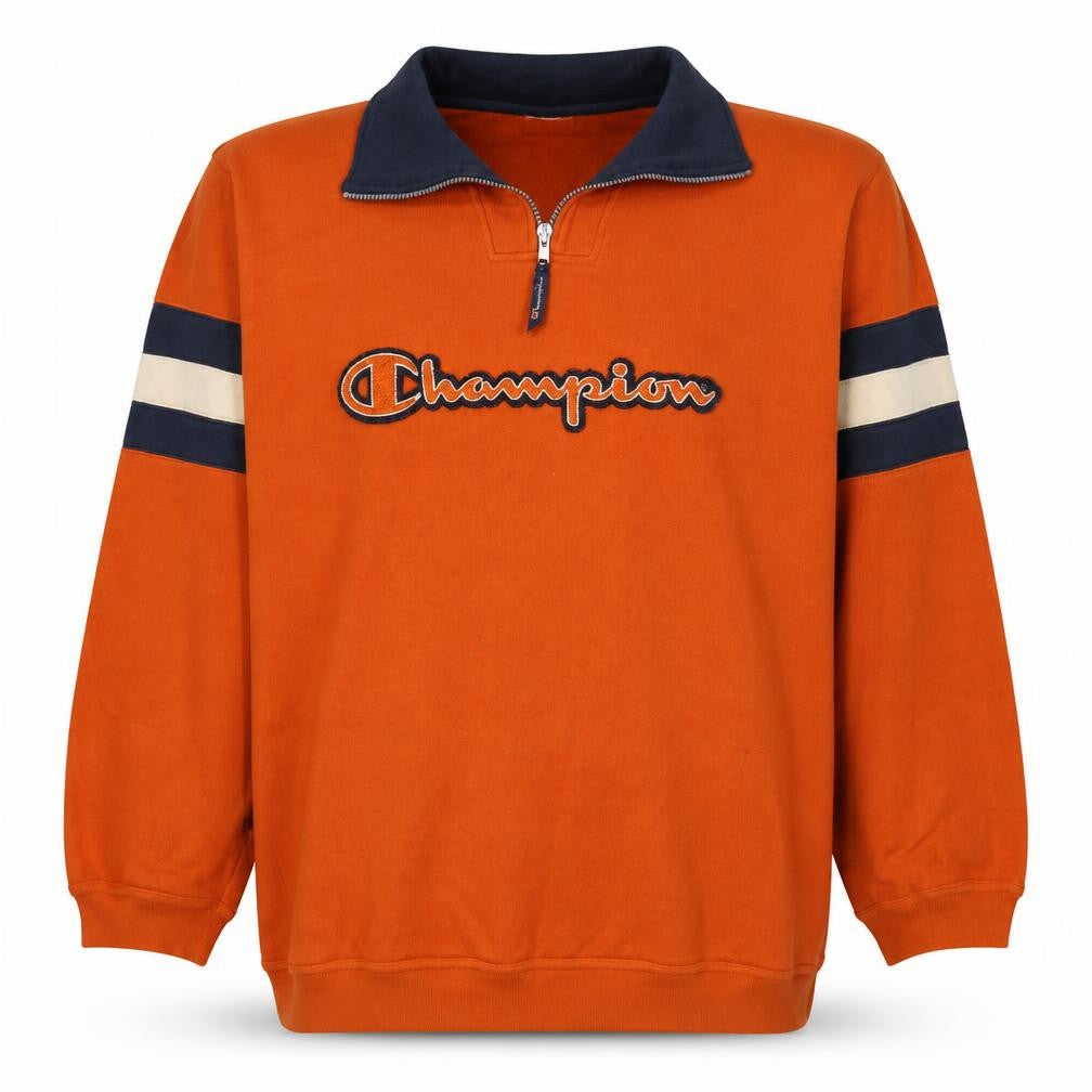 Champion Mens Orange 1/2 Zip Embroidered Logo Sweatshirt M