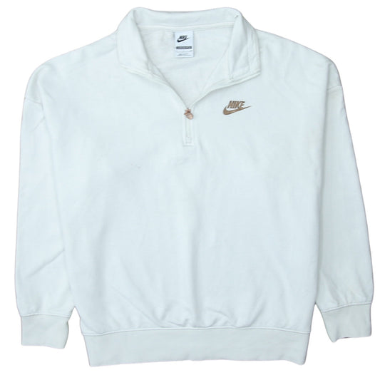 Nike Women White 1/4 Zip Oversized Pullover Sweatshirt Small