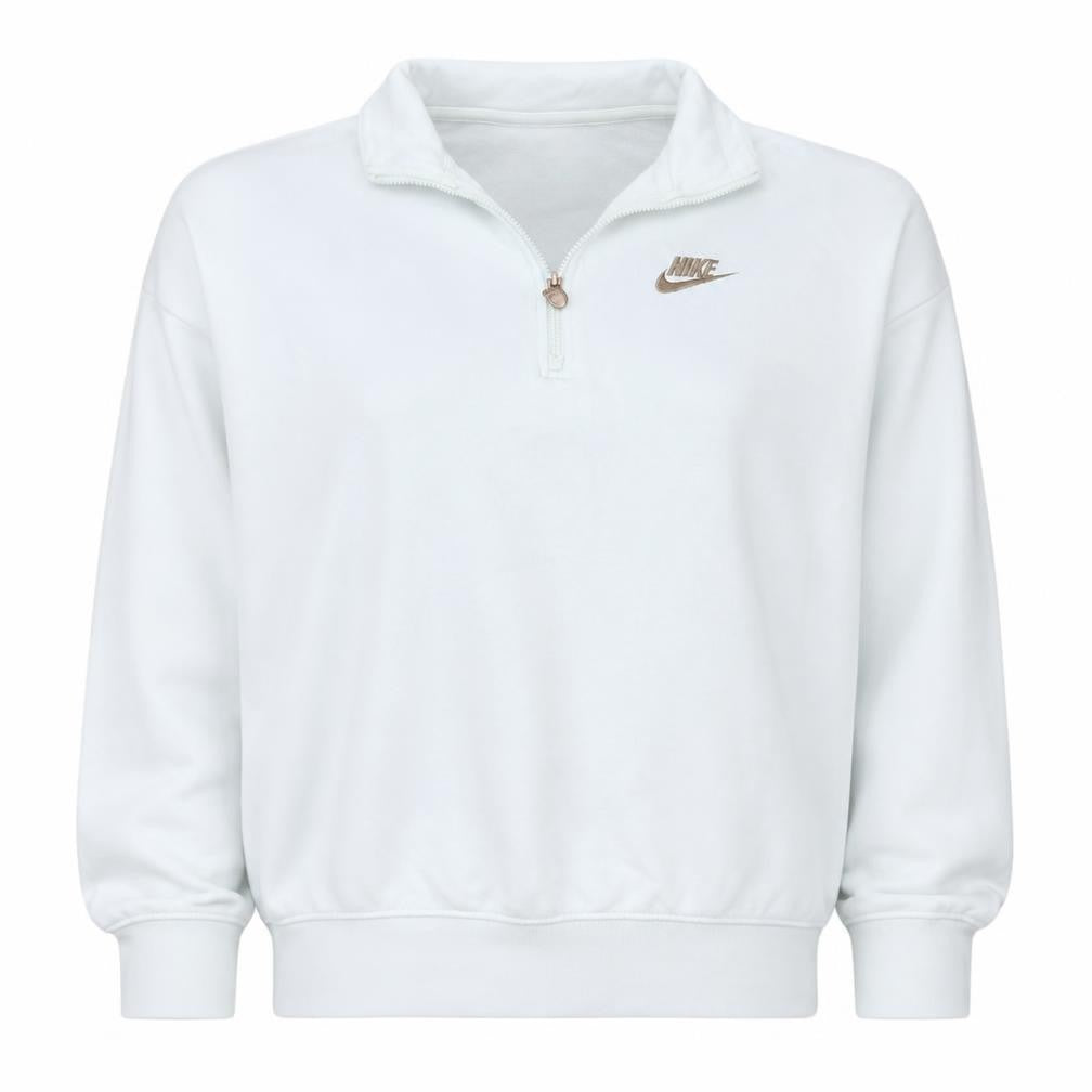 Nike Women White 1/4 Zip Oversized Pullover Sweatshirt Small