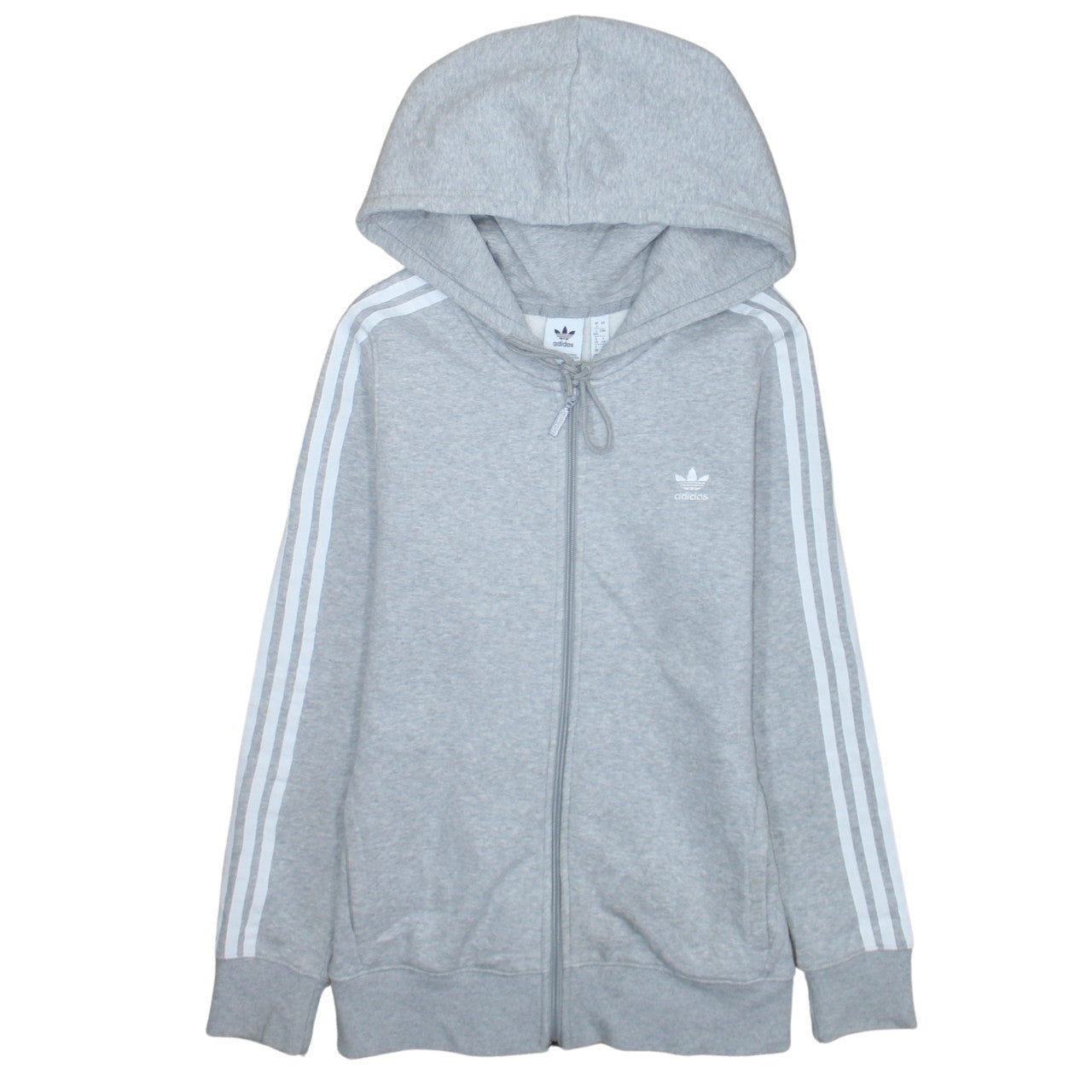 Adidas Womens Grey Full Zip Hoodie Size 12 Classic 3-Stripes