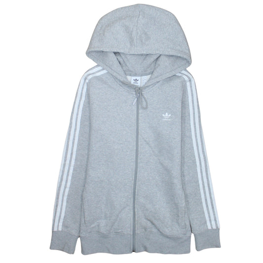 Adidas Womens Grey Full Zip Hoodie Size 12 Classic 3-Stripes