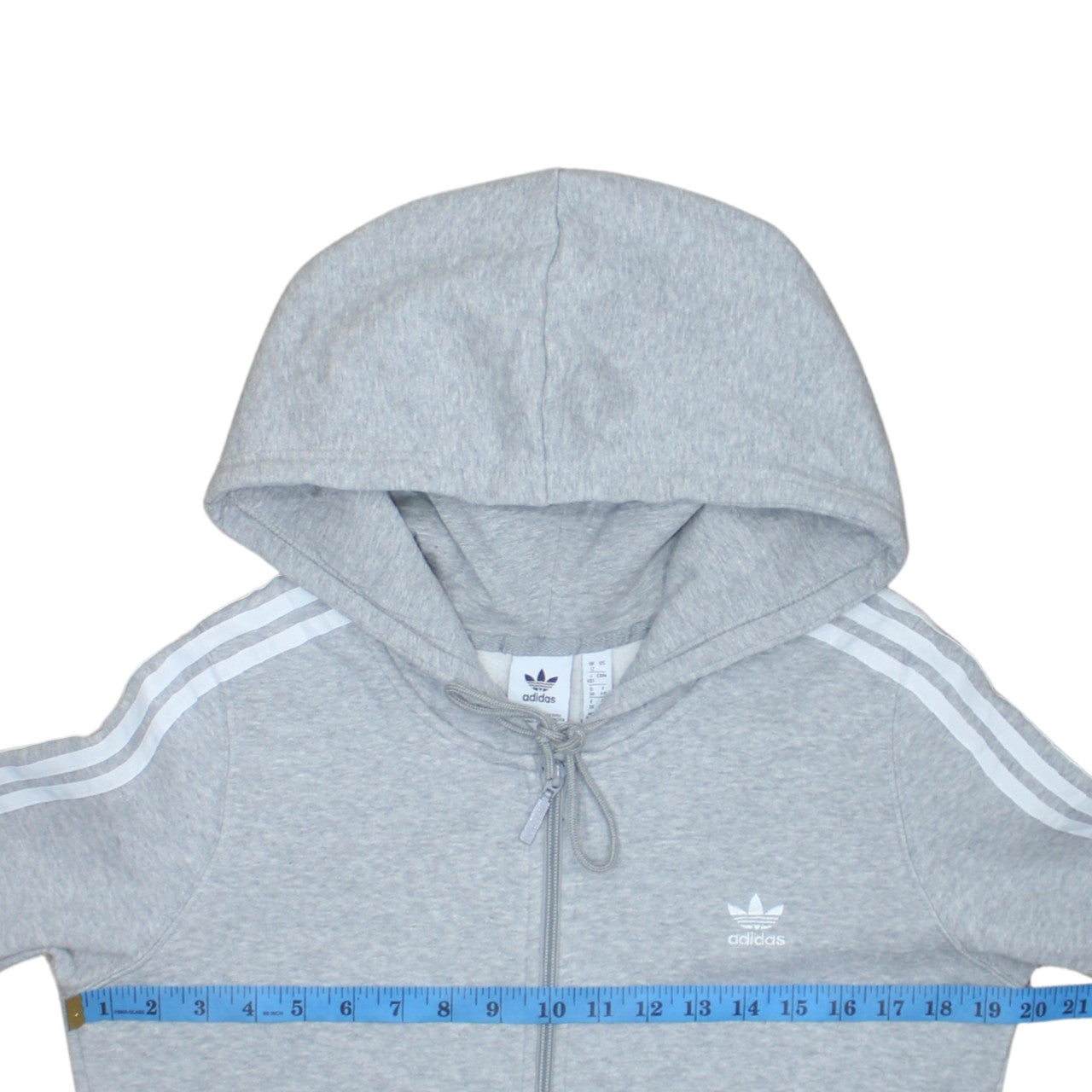 Adidas Womens Grey Full Zip Hoodie Size 12 Classic 3-Stripes