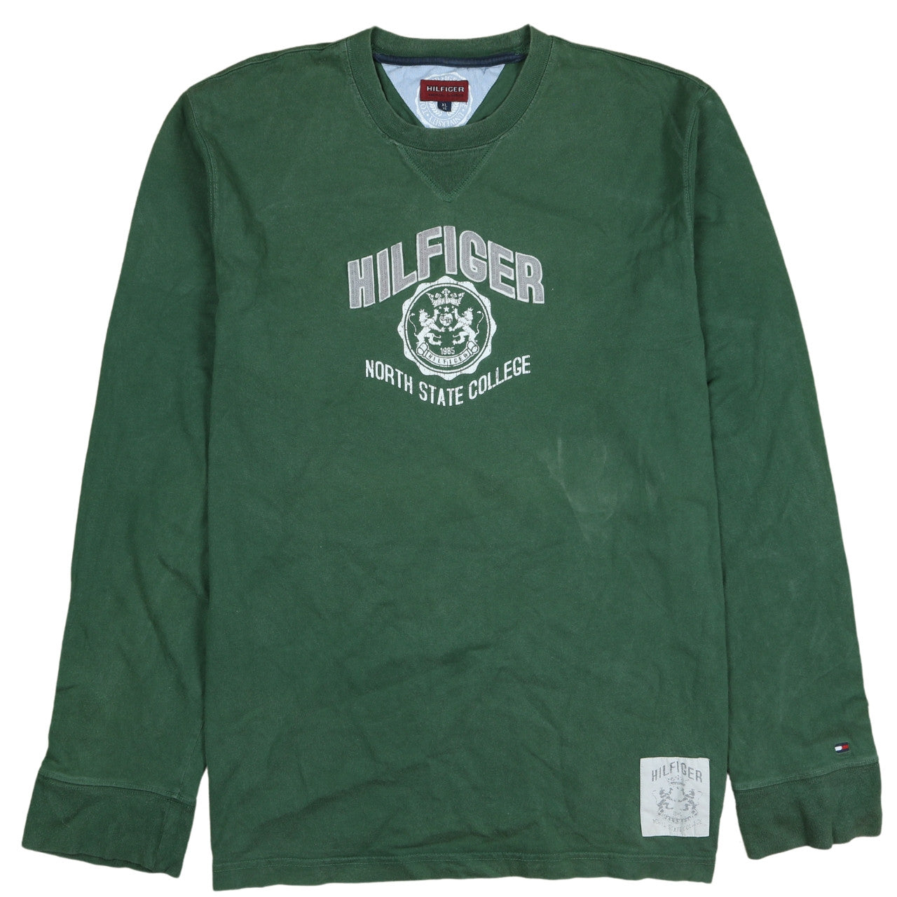 Hilfiger Men's Green XL Pullover Sweatshirt Classic College Logo