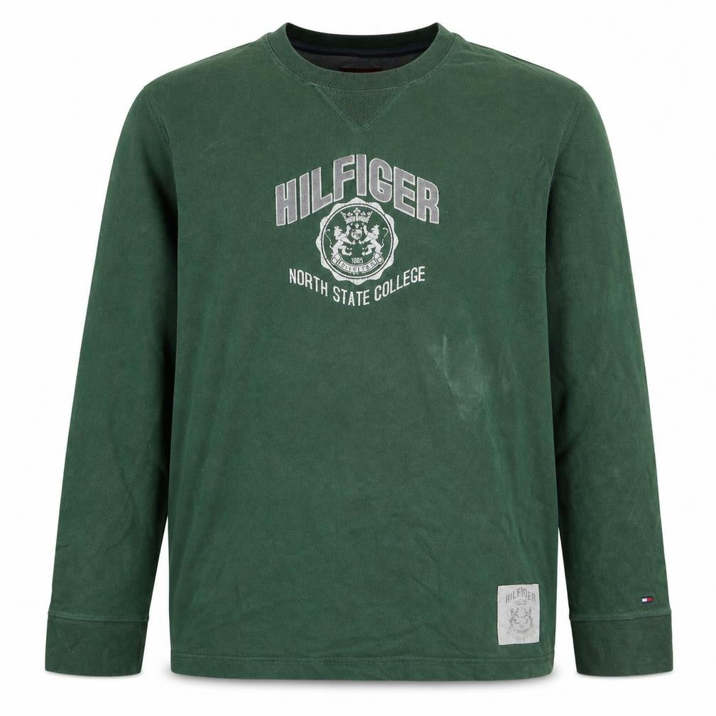 Hilfiger Men's Green XL Pullover Sweatshirt Classic College Logo