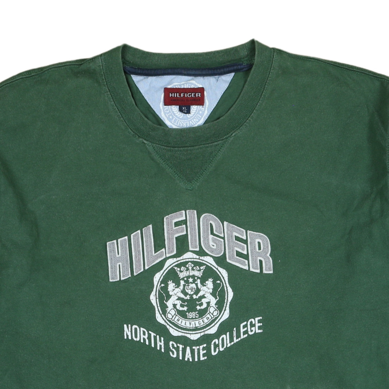 Hilfiger Men's Green XL Pullover Sweatshirt Classic College Logo