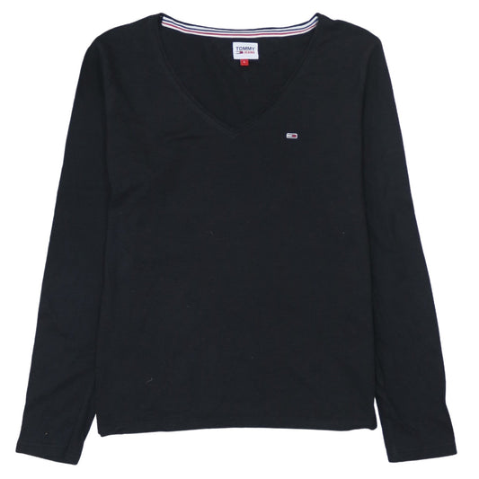 Tommy Jeans Womens Black Long Sleeve V-Neck Cotton T-Shirt L