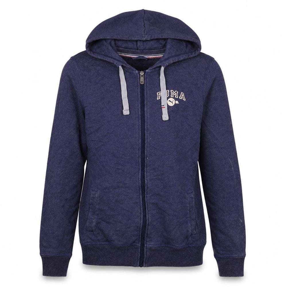 Puma Women Blue Full Zip Hoodie Size 12 Cotton Blend Casual