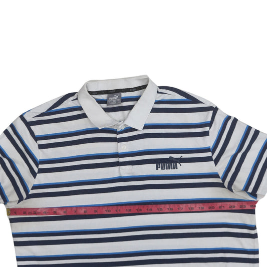 Puma Men's Blue Striped 2XL Cotton Polo Shirt