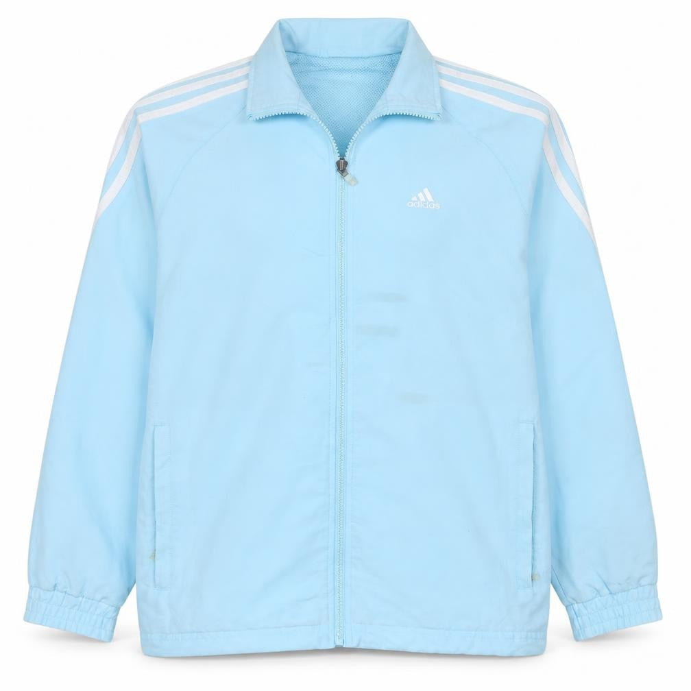 Front view of Adidas boys’ blue track jacket, size 10, years full zip sportswear