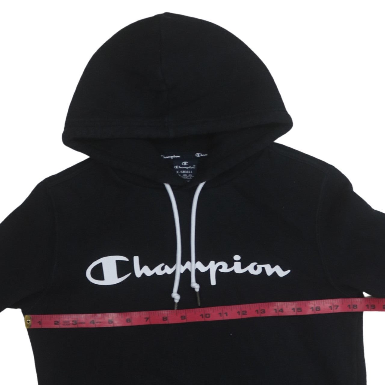 Champion Womens Black XS Pullover Hoodie with Logo Print