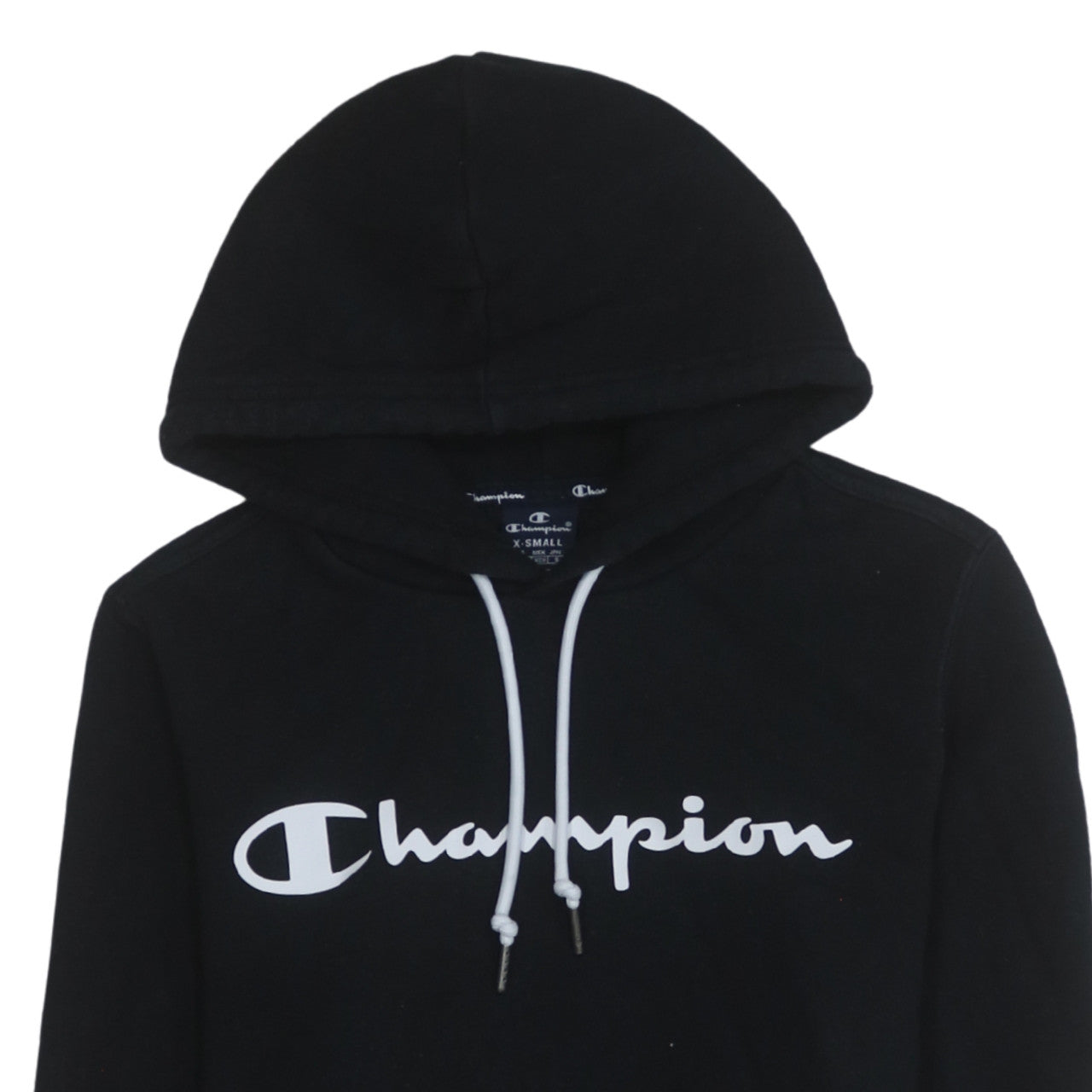 Champion Womens Black XS Pullover Hoodie with Logo Print