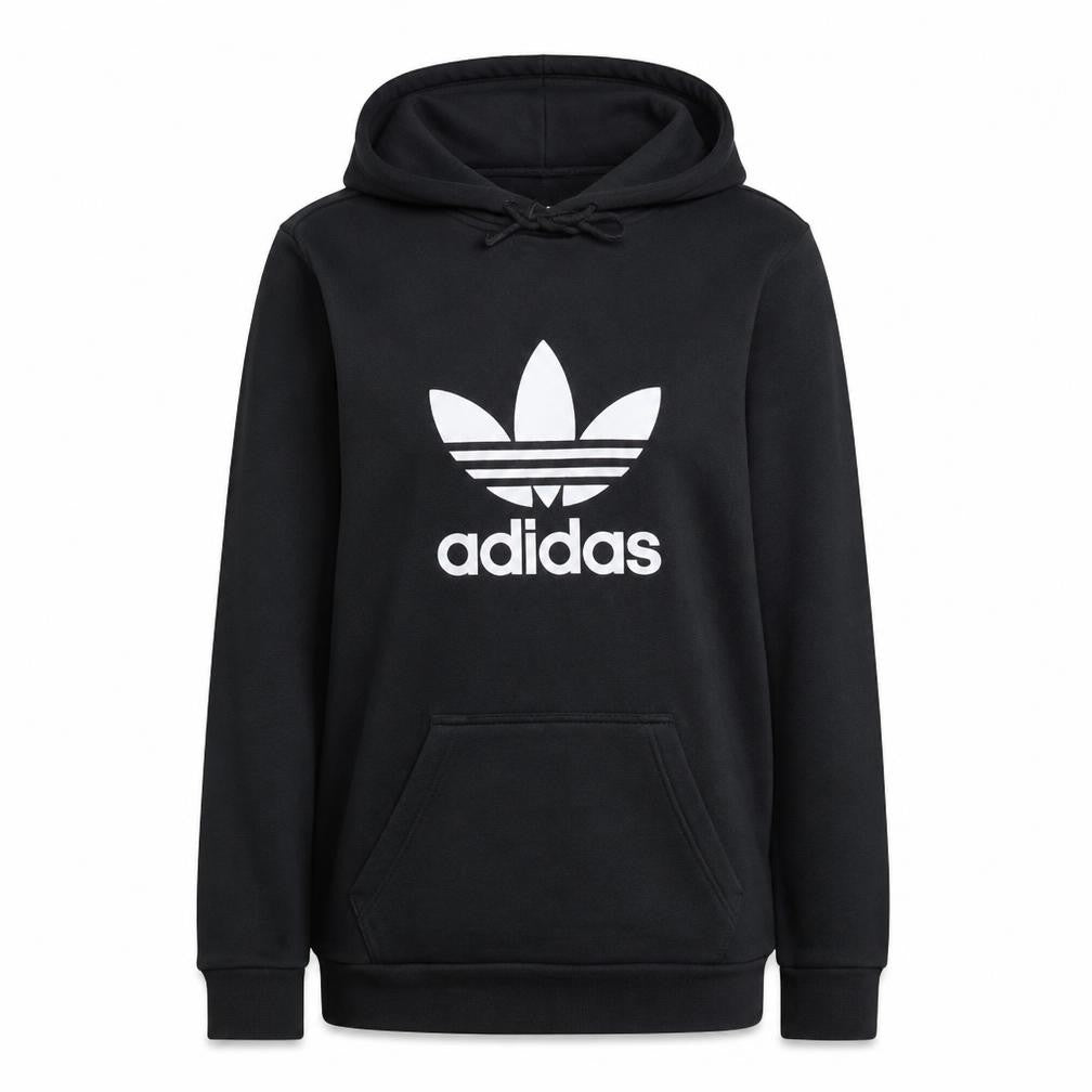 Adidas Womens Black Pullover Hoodie Small Logo Graphic Cotton Blend