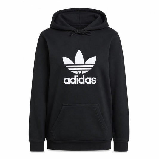 Adidas Womens Black Pullover Hoodie Small Logo Graphic Cotton Blend
