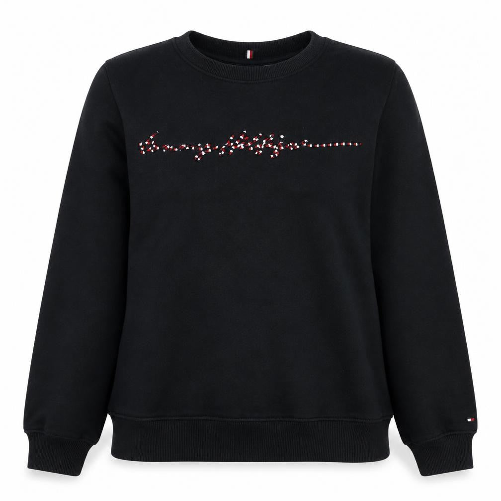 Tommy Hilfiger Womens Black Small Pullover Sweatshirt with Beaded Logo