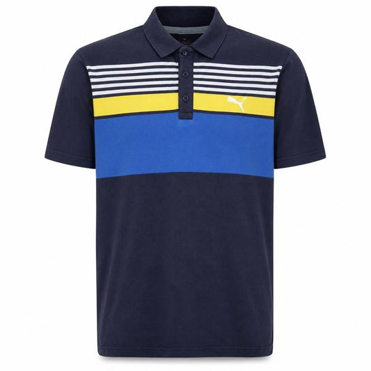 Puma Men's Blue Striped Cotton Polo Shirt Size L