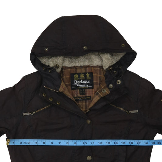 Barbour Women Brown Waxed Parka Jacket Size 10 Hooded Lined