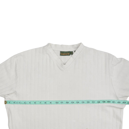 Timberland Men's White V-Neck Long Sleeve Pullover Sweatshirt L