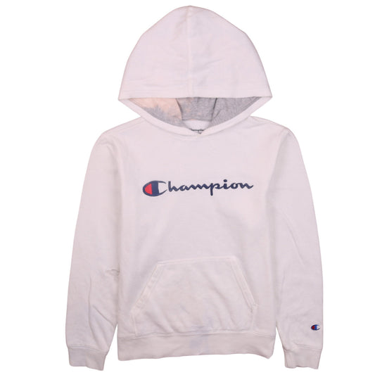 Champion Women White Hoodie L Logo Pullover Cotton Blend