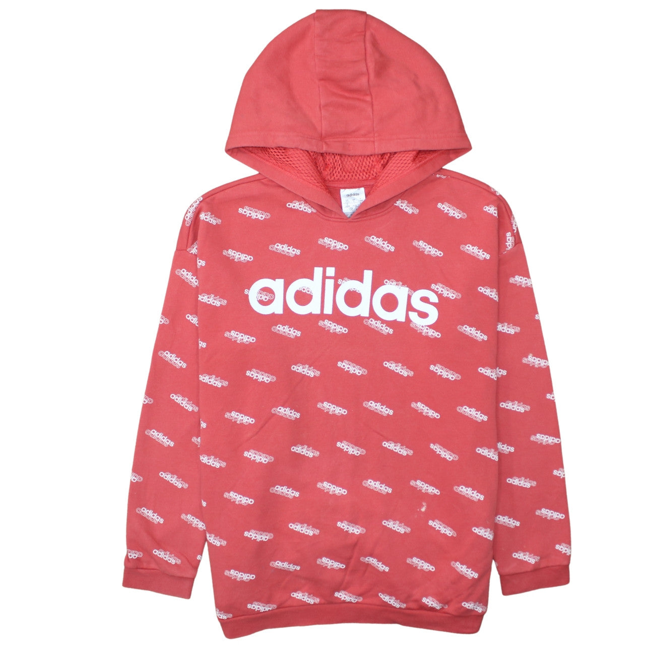 Adidas Womens Red Hooded Pullover Sweatshirt L 16-18 Logo Print