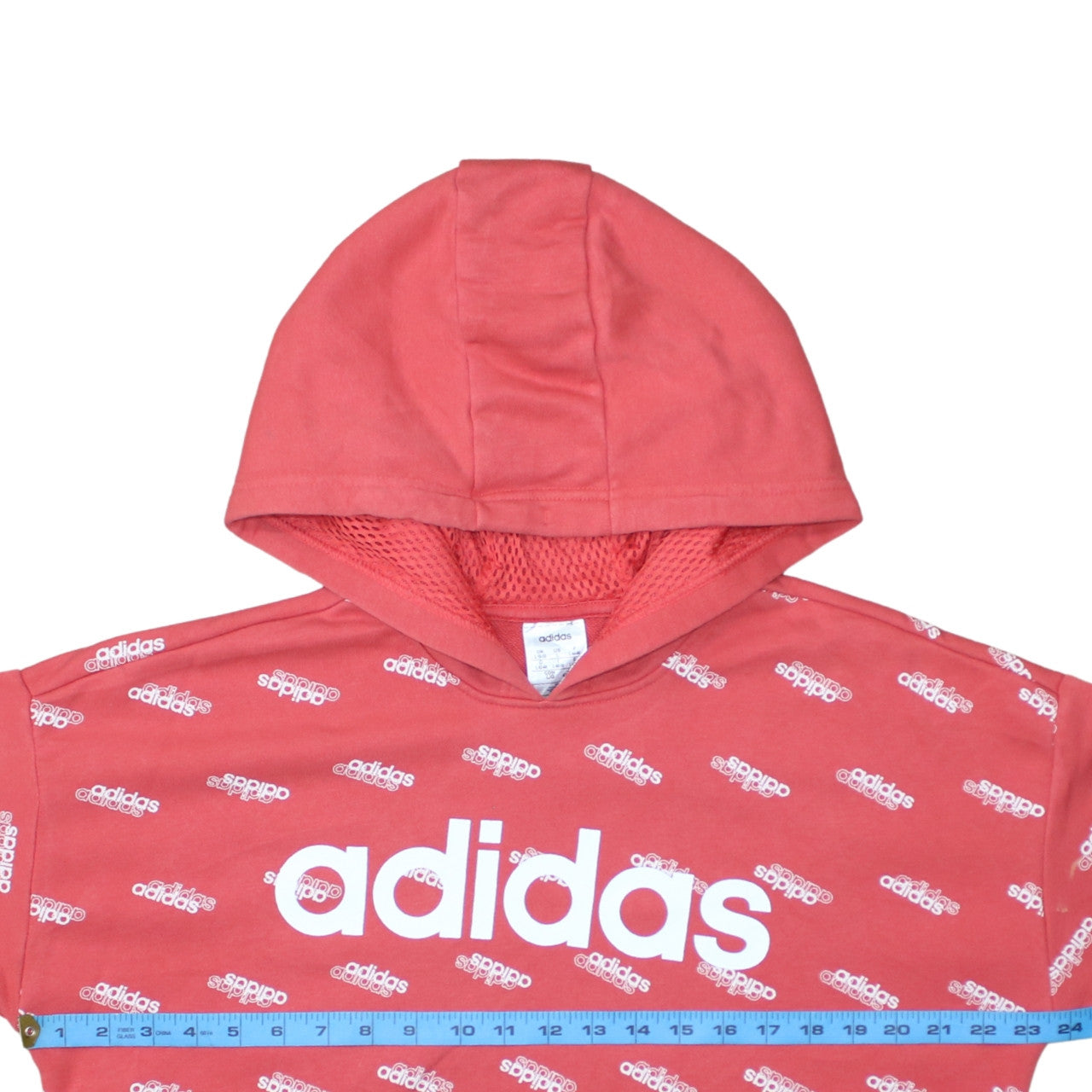 Adidas Womens Red Hooded Pullover Sweatshirt L 16-18 Logo Print