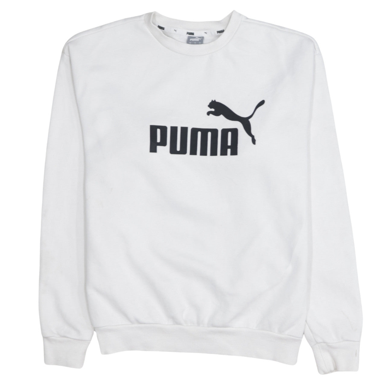 Puma Women's White Small Logo Crew Neck Pullover Sweatshirt