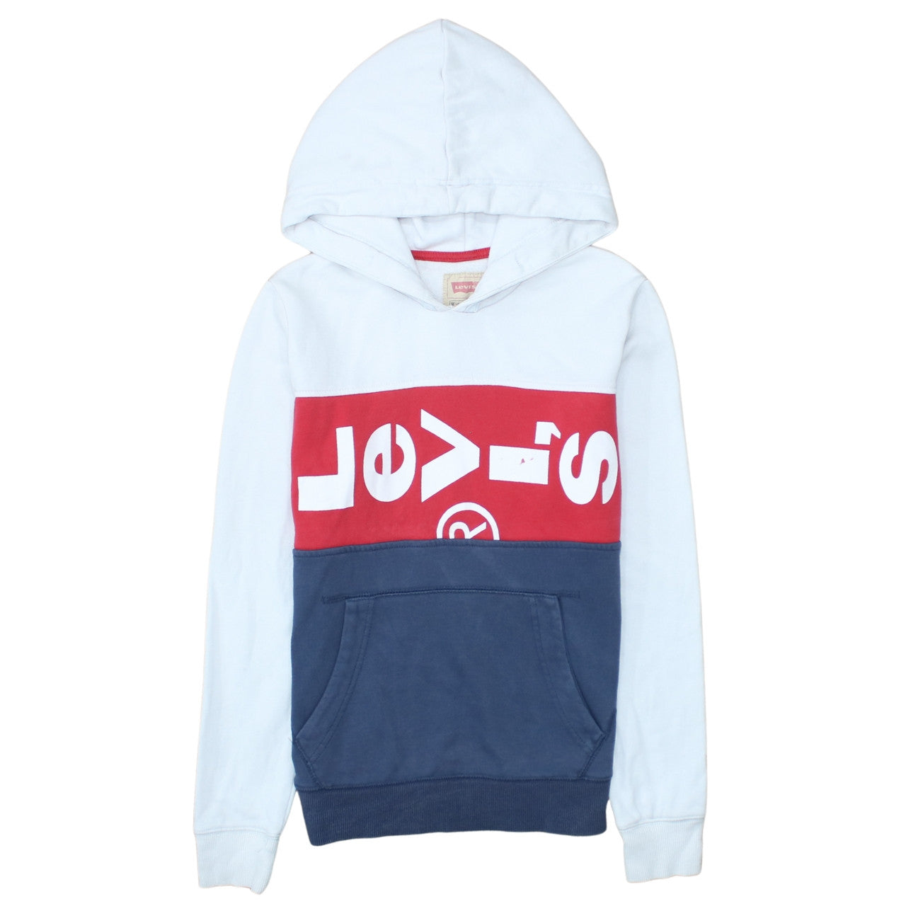 Levi's Boys White Red Blue Hoodie Size 14 Years Cotton Blend Pullover