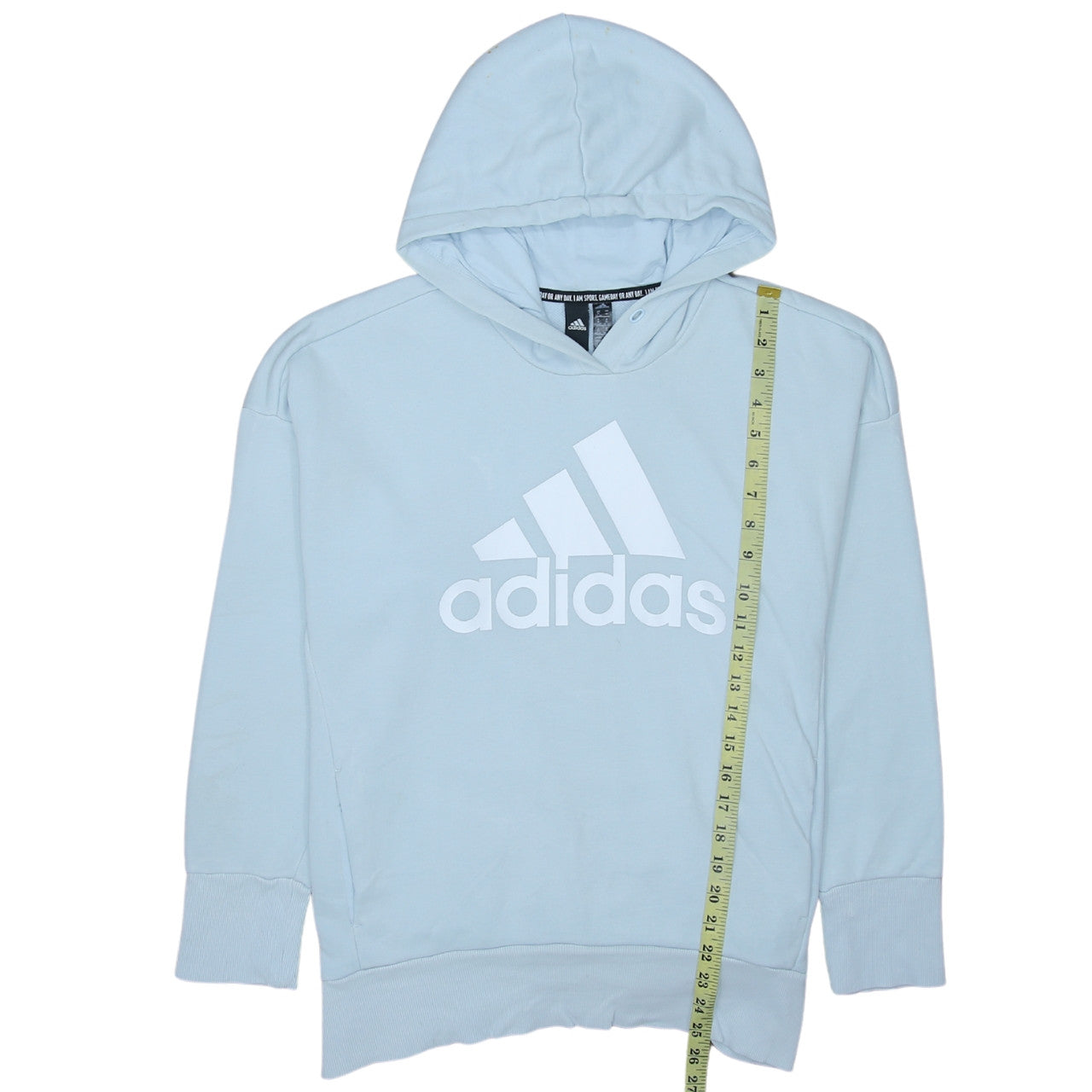 Adidas Womens Light Blue Hoodie Medium Pullover Cotton Blend Logo Sweatshirt