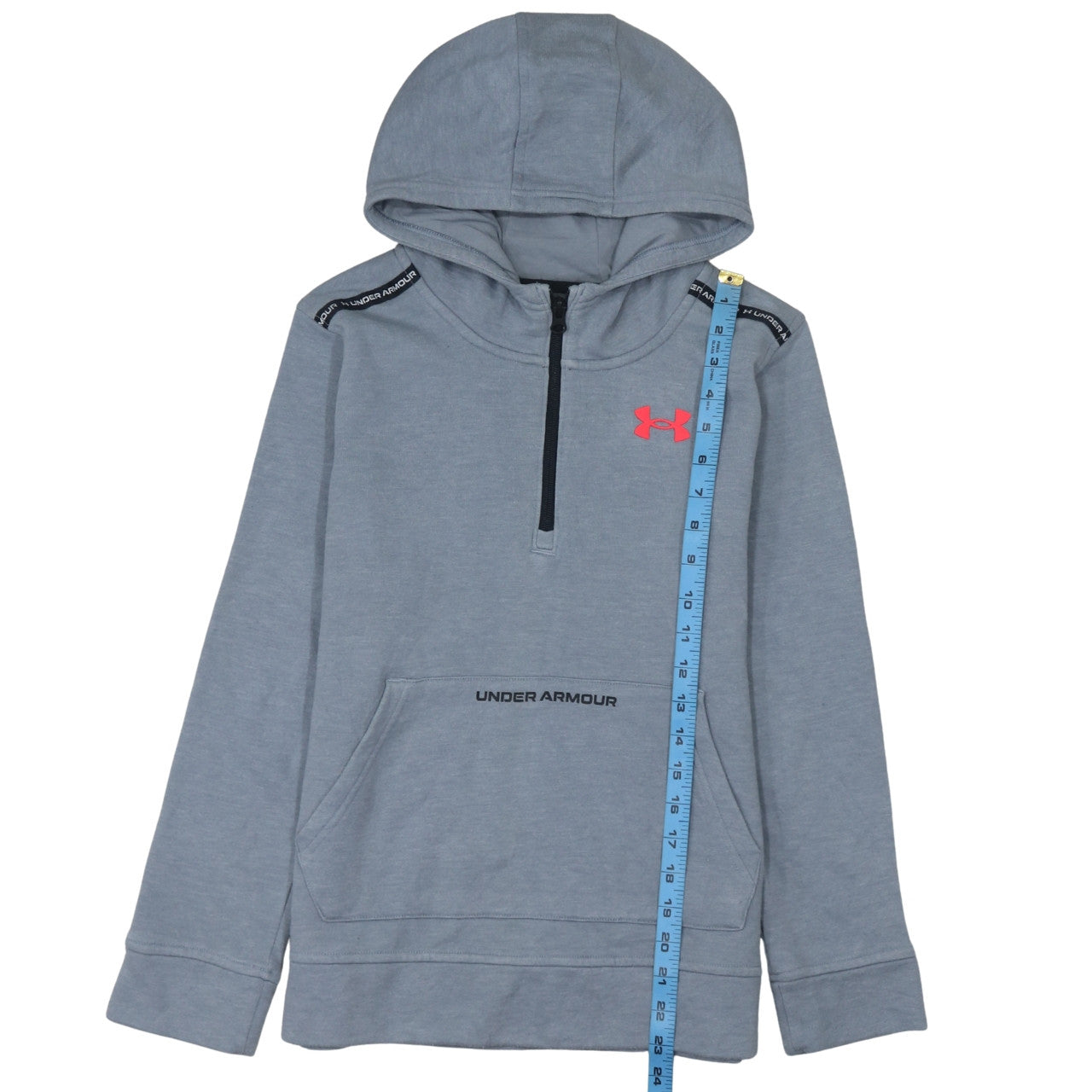 Under Armour Boys Grey Half Zip Hoodie Size 158cm Cotton Blend