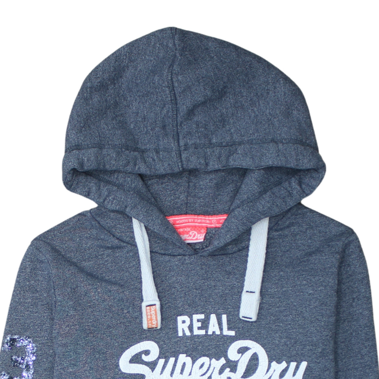 Superdry Women Grey Sequin Logo Pullover Hoodie Size M