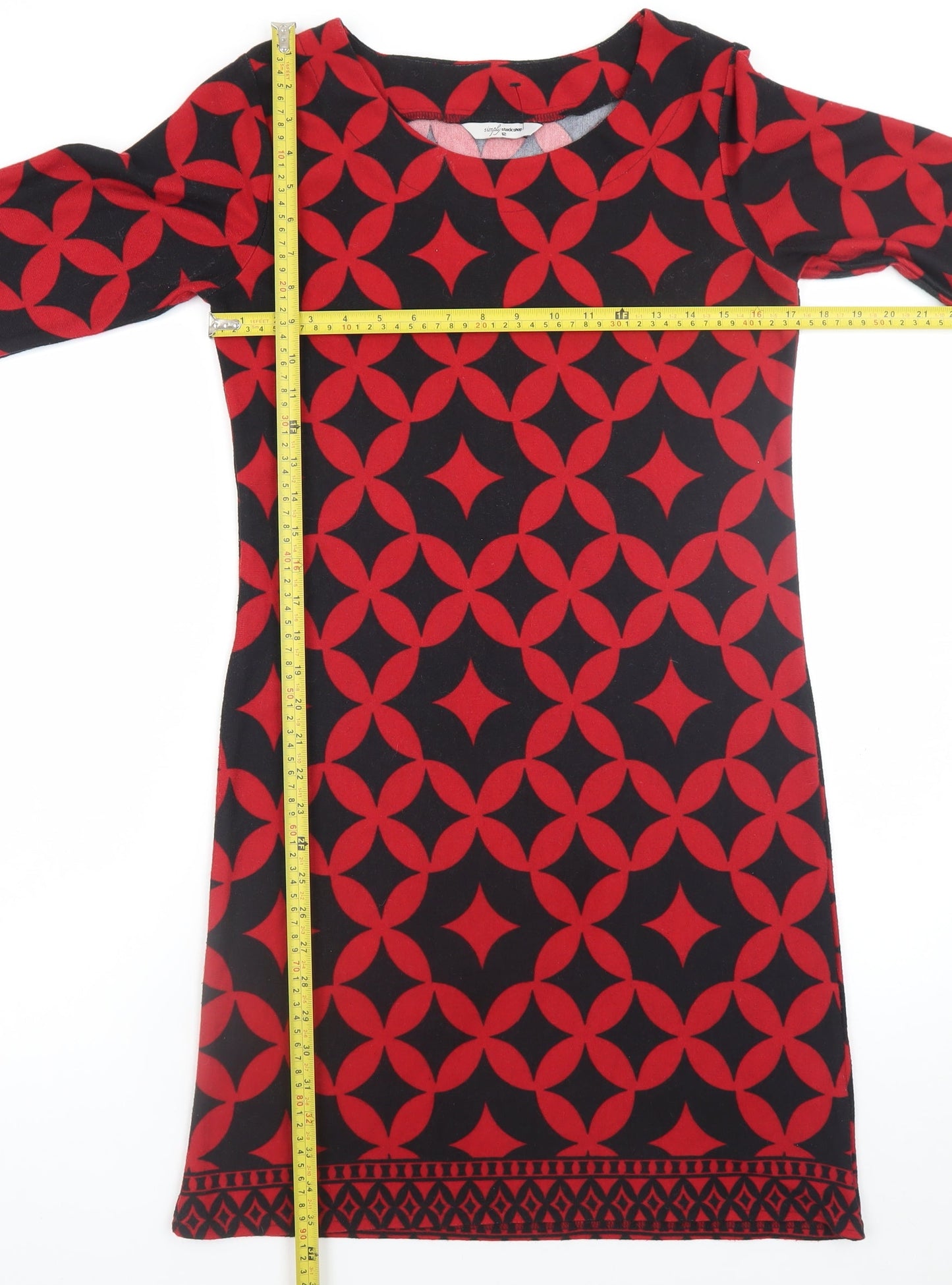 Simply Stockshop Women Red Geometric Shift Dress Size 12