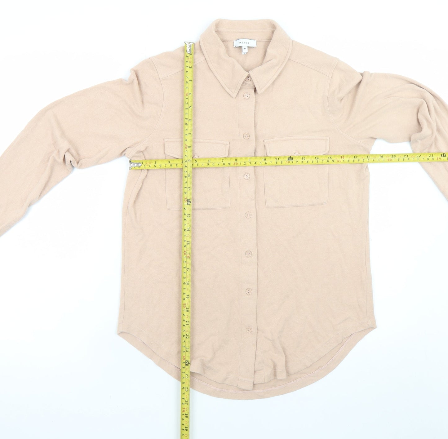 Reiss Women's Beige Long Sleeve Button-Up Shirt M