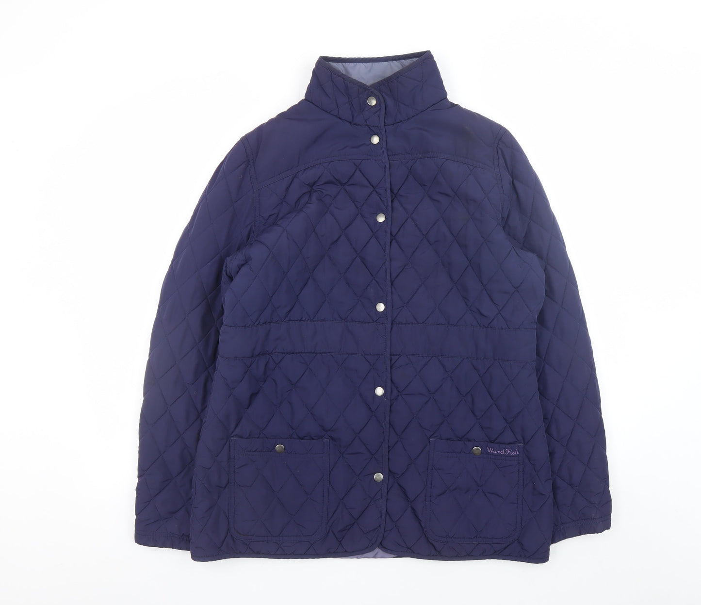 Weird Fish Women's Blue Quilted Mid-Length Jacket Size 14