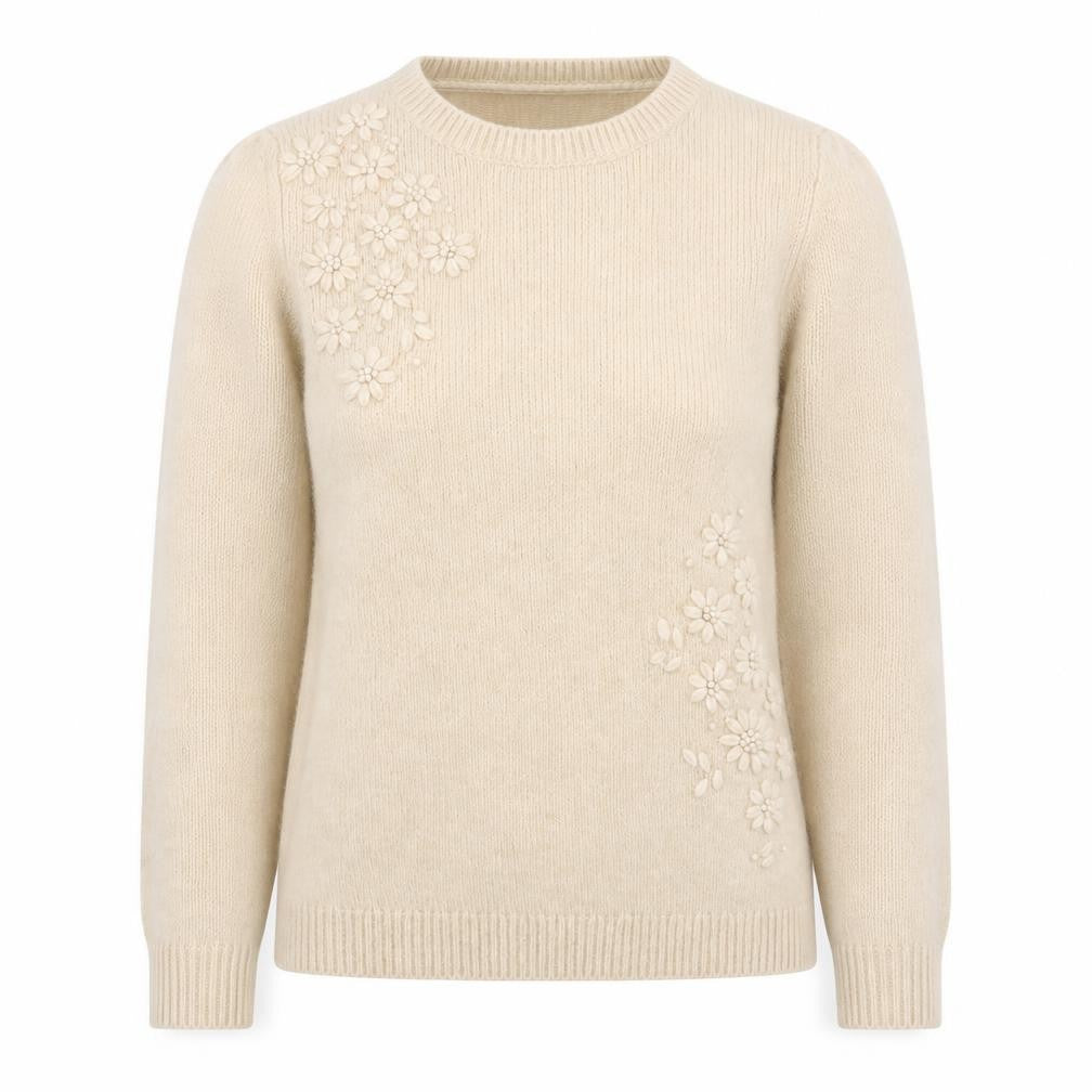 FatFace Women's Beige Embroidered Wool Blend Jumper Size 8