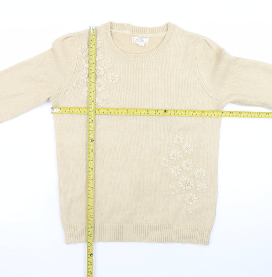 Fat Face Women's Beige Embroidered Wool Blend Jumper Size 8
