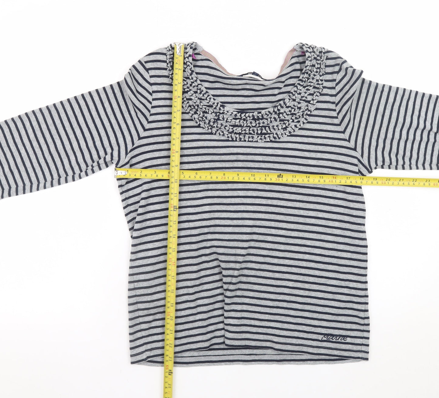Maine New England Women's Blue Striped 3/4 Sleeve Cotton T-Shirt Size 16
