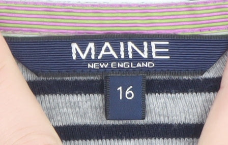 Maine New England Women's Blue Striped 3/4 Sleeve Cotton T-Shirt Size 16