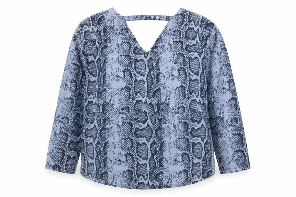 Next Women Blue Animal Print V-Neck Long Sleeve Blouse Size 14