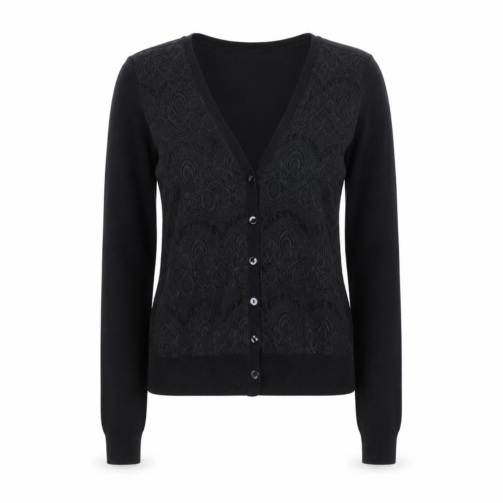 ESPRIT Women's Black Viscose Knit V-Neck Button Cardigan XS