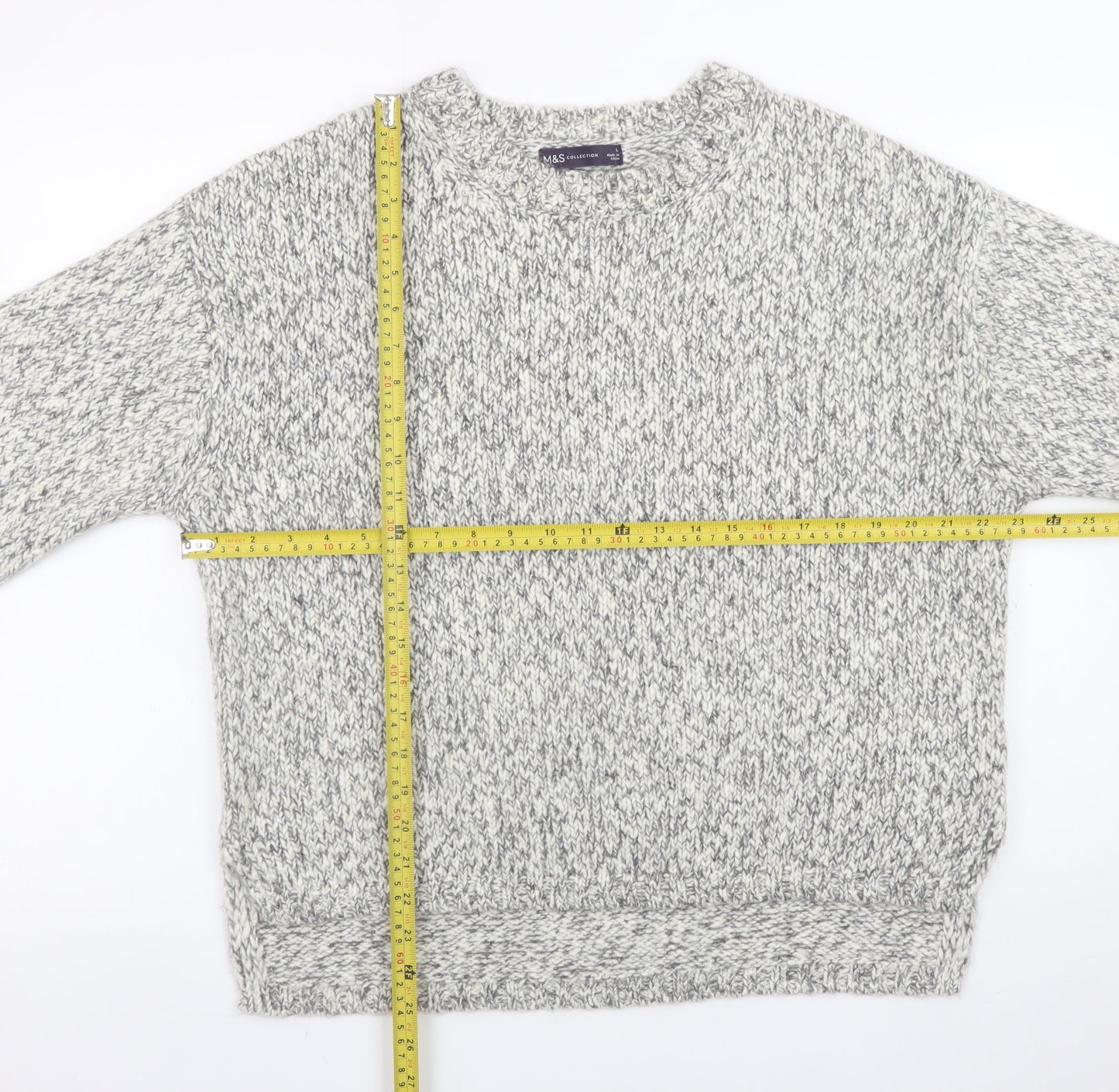 Marks and Spencer Mens Grey Chunky Knit Crew Neck Pullover Jumper Size L
