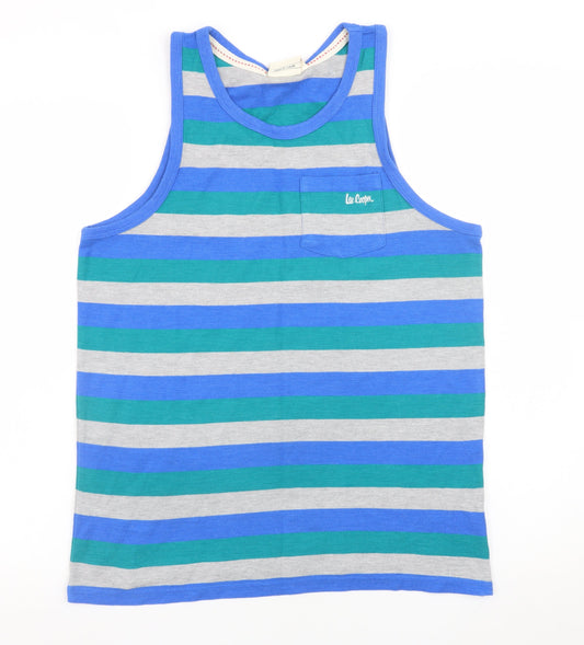 Lee Cooper Men's Blue Striped Sleeveless Jersey Tank Top L