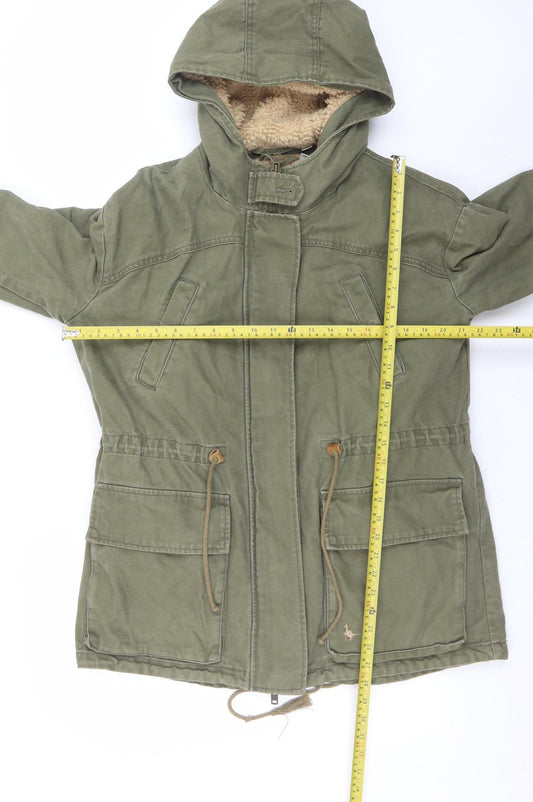 Jack Wills Women's Green Cotton Lined Parka Jacket UK 10