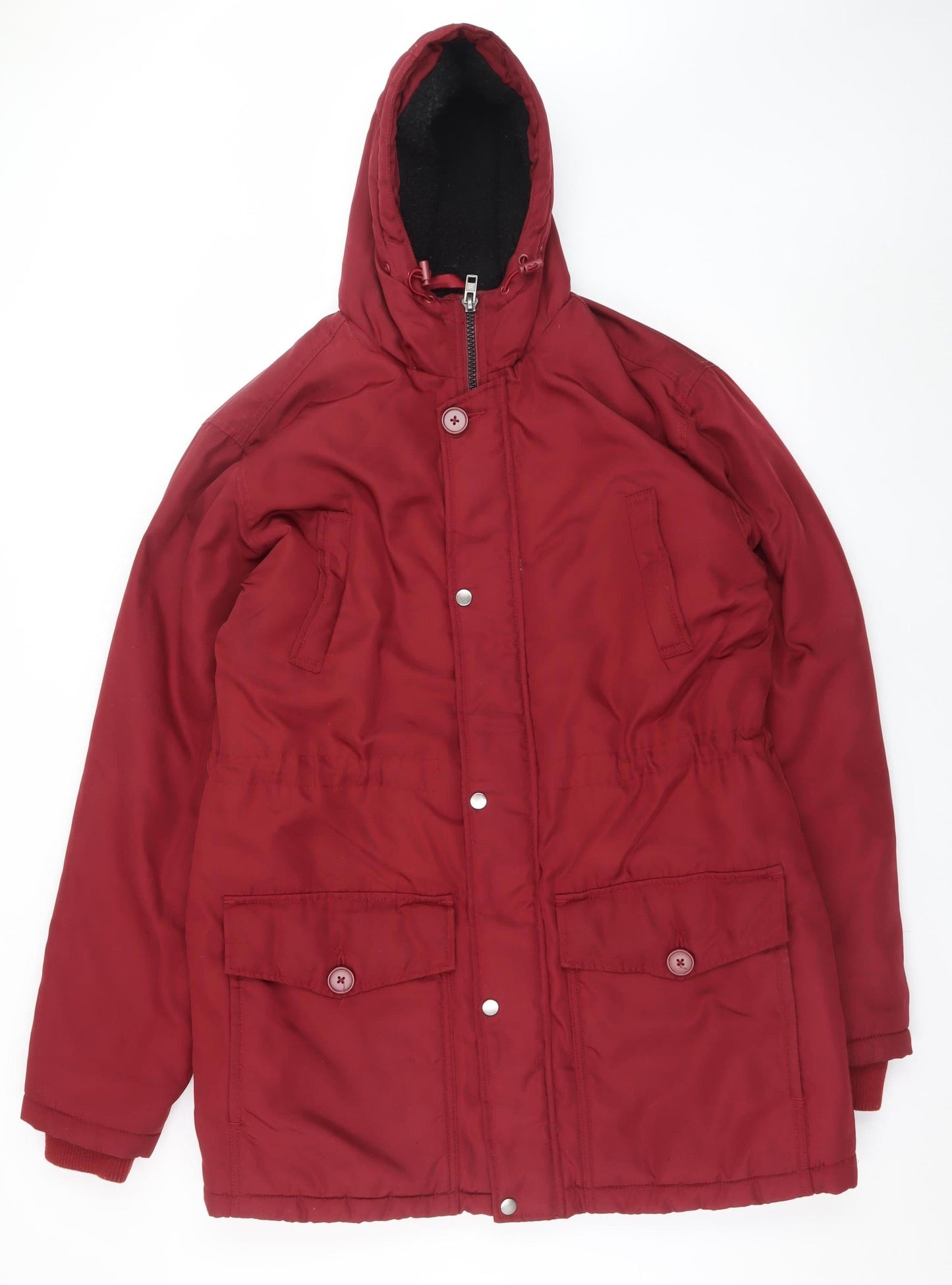 Jacamo Unisex Adults Red Long Parka Jacket L Hooded Polyester
