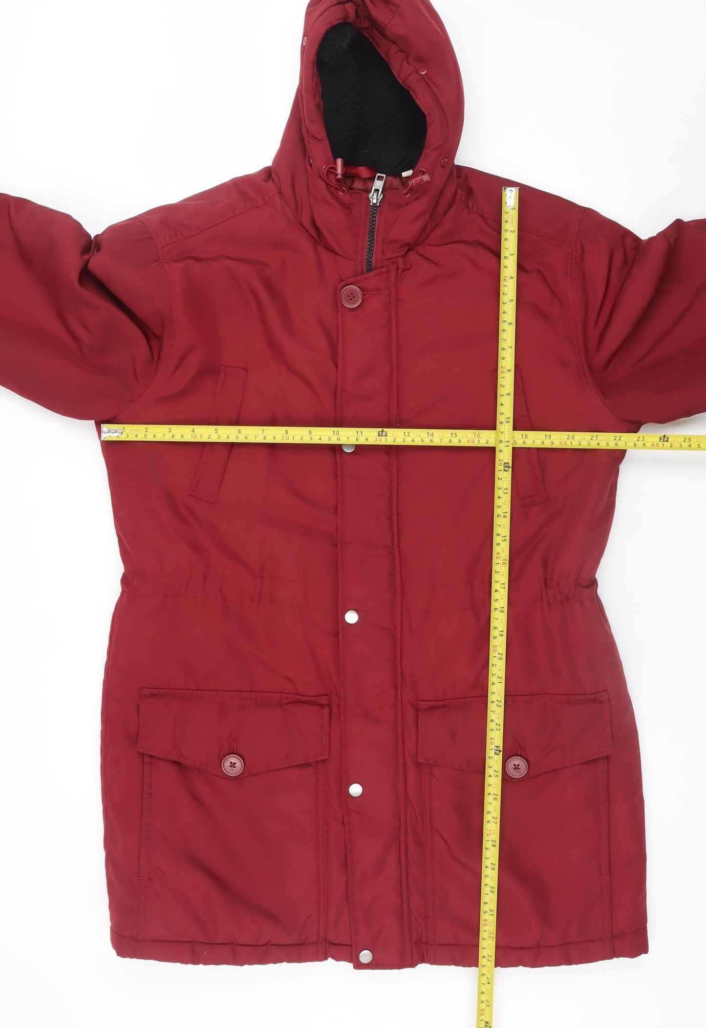 Jacamo Unisex Adults Red Long Parka Jacket L Hooded Polyester