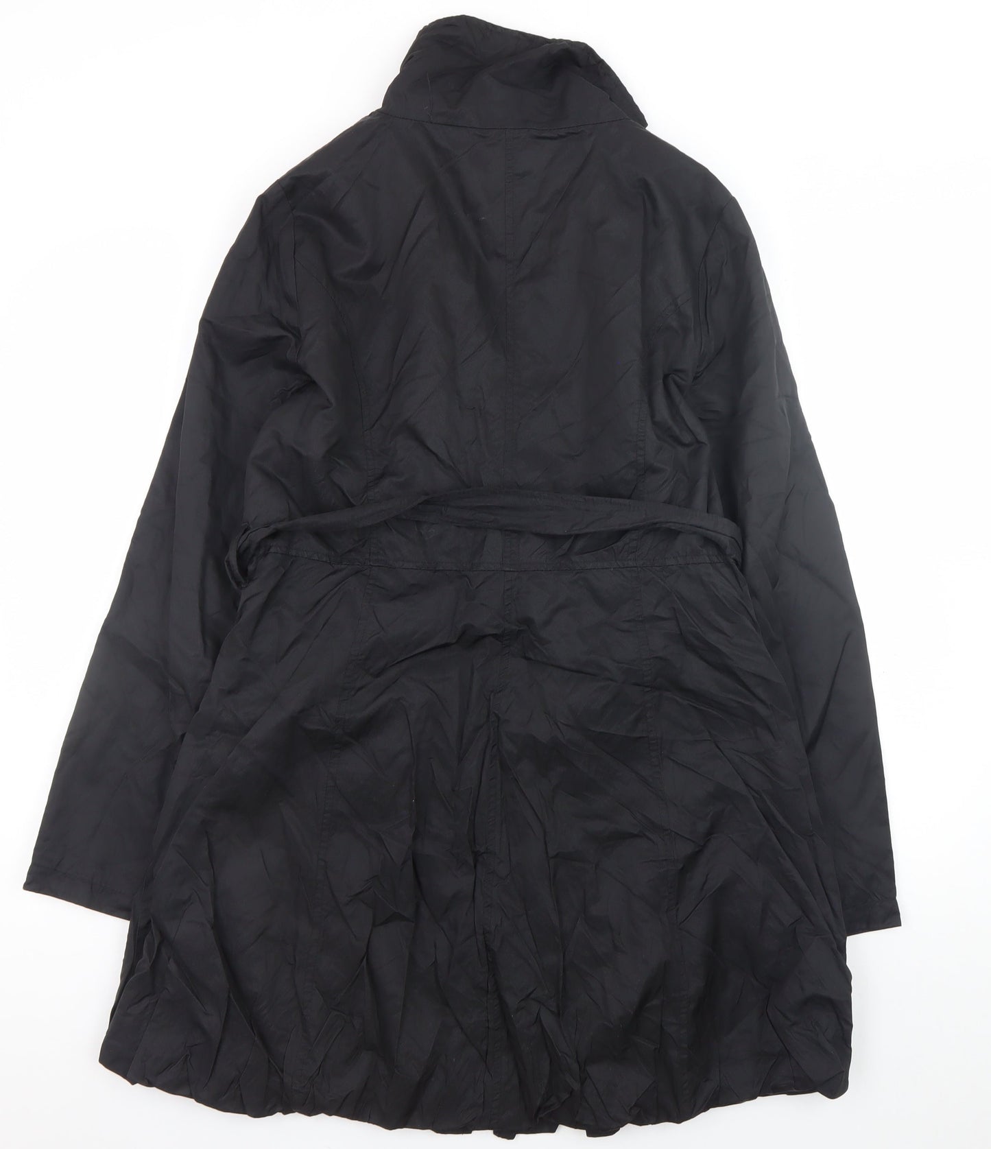 Wallis Women’s Black Long Trench Coat Size 14 Belted Zip Cotton Blend