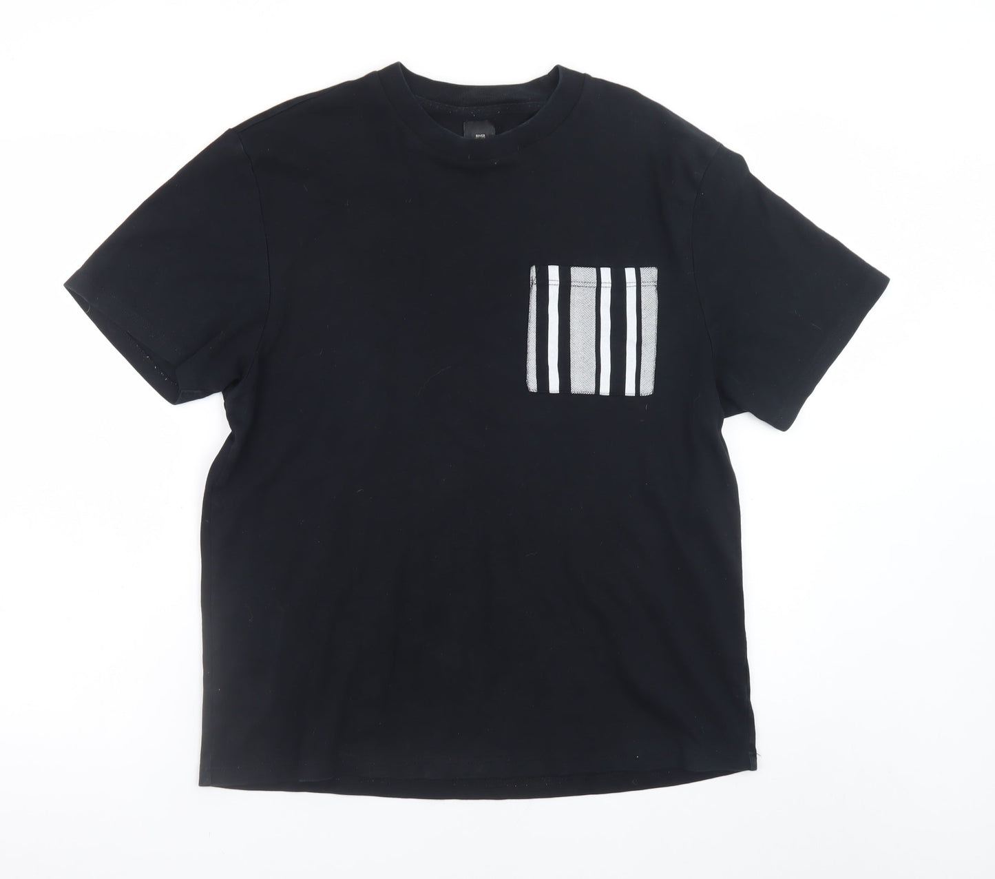 River Island Men's Black Cotton Pocket T-Shirt Medium