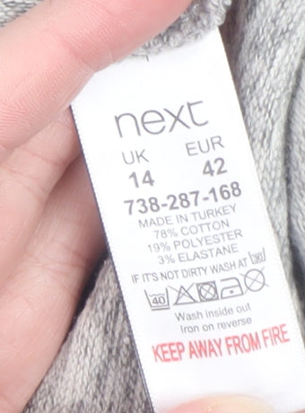 Next Women’s Grey Knit Shift Dress Size 14 Long Sleeve Ruffle Detail